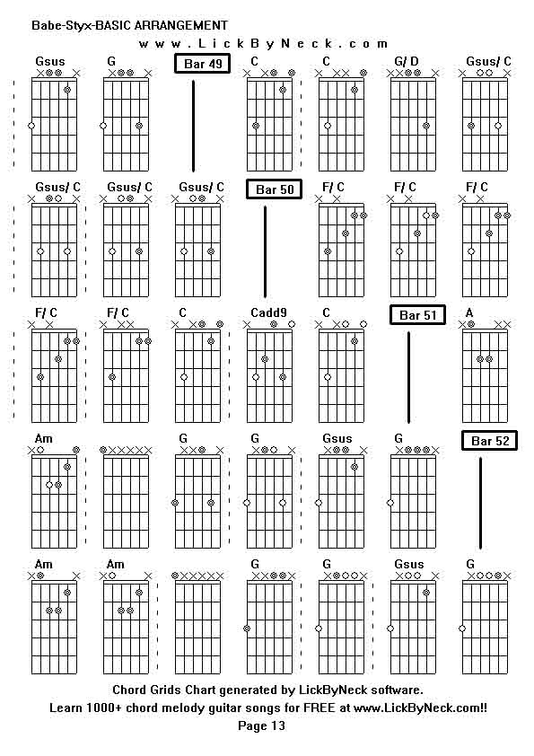 Chord Grids Chart of chord melody fingerstyle guitar song-Babe-Styx-BASIC ARRANGEMENT,generated by LickByNeck software.